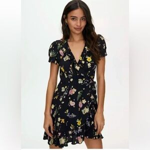 Black floral wrap dresss